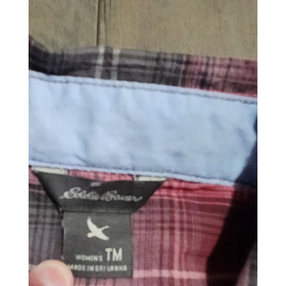 Eddie Bauer Pink & Gray Palid Button Up Long Sleeve Womens Shirt Medium - Picture 2 of 3